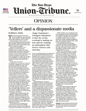 San Diego Union-Tribune op-ed by Michael Crowley
